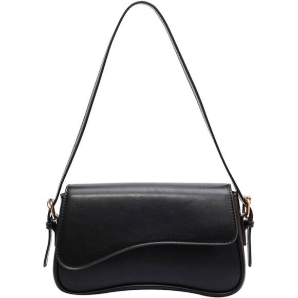 Shoulder Bag Vegan Leather with 2 Removable Strap Black - Picture 1 of 6